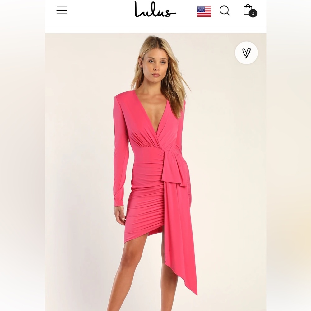 Lulus small hot pink Ruched long sleeve bodycon mini dress